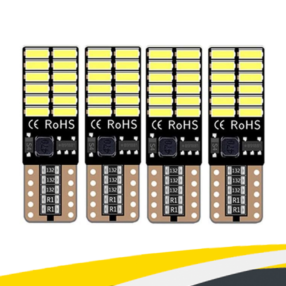 限定セール！送料無料！T10 W5W CANBUSキャンセラー内蔵LED DC12V 4014SMD 24連 無極性ポジション ナンバー灯 ホワイト 両面発光 4個セットの画像1