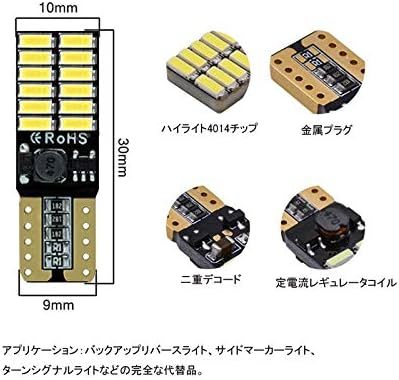 限定セール！送料無料！T10 W5W CANBUSキャンセラー内蔵LED DC12V 4014SMD 24連 無極性ポジション ナンバー灯 ホワイト 両面発光 4個セットの画像3