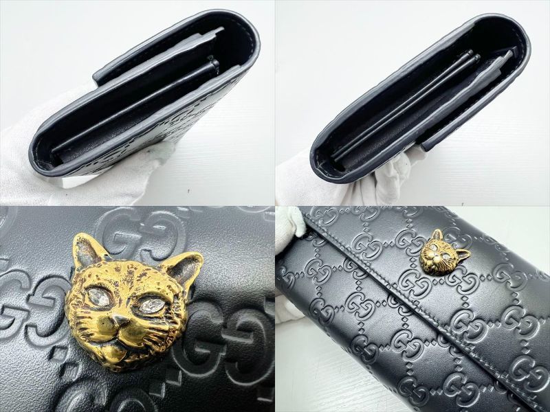 レア 美品 GUCCI グッチ シマ リネアキャット 二つ折り長財布 黒 レア 美品 GUCCI グッチ シマ リネアキャット 二つ折り長財布 黒