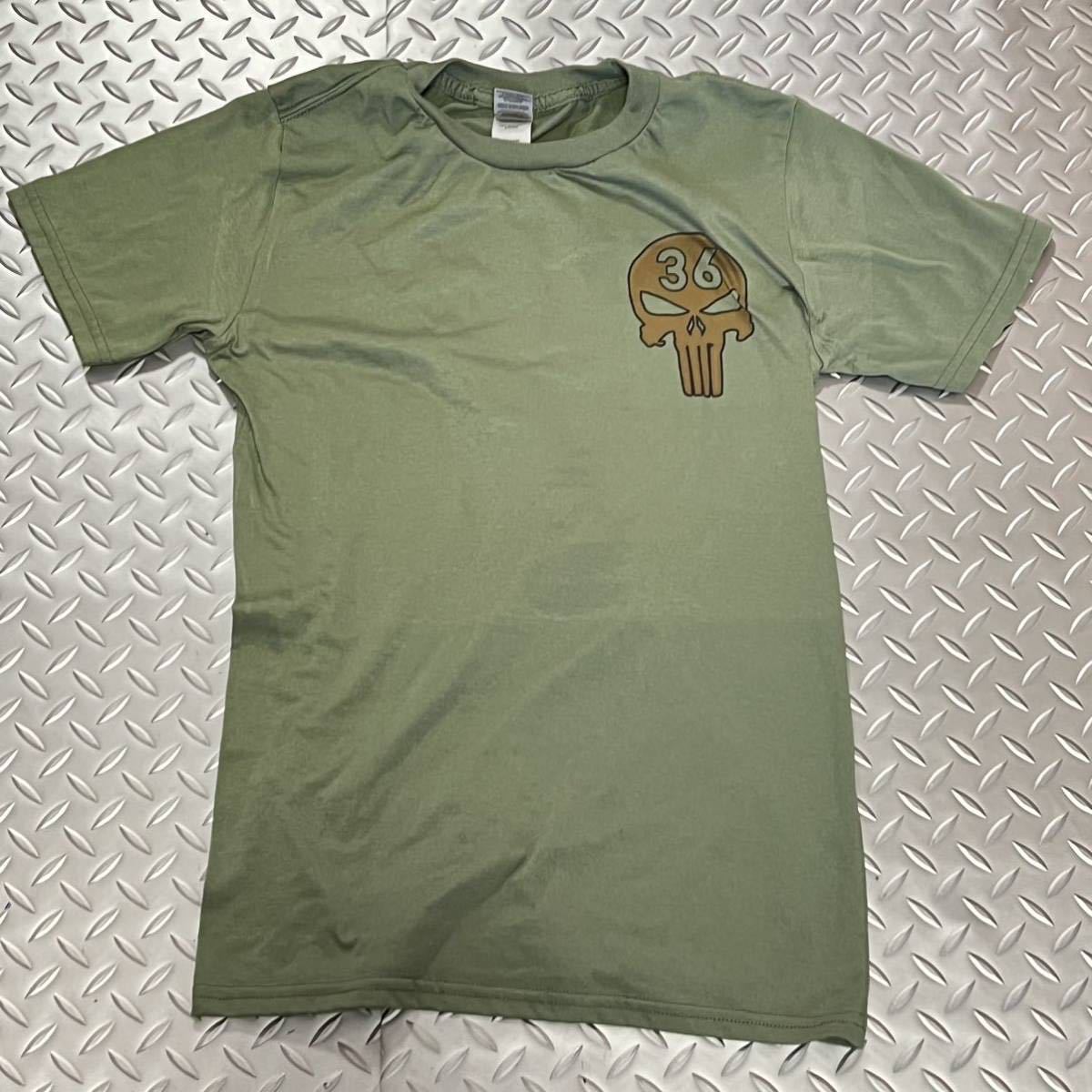 米軍放出品 Tシャツ スカル ガイコツ おしゃれ サバゲー OD SMALL (INV S45)の画像1