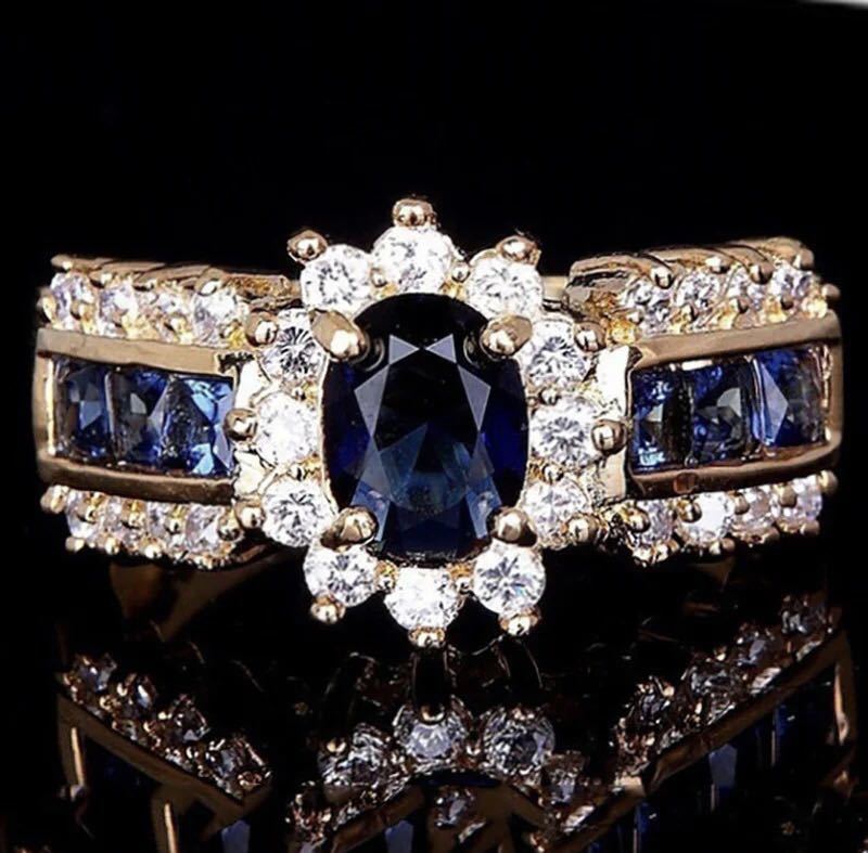 1 jpy [ large Medama sale!] high class ring ring Cz diamond antique men's lady's imite-shon blue Gold sapphire jewelry 