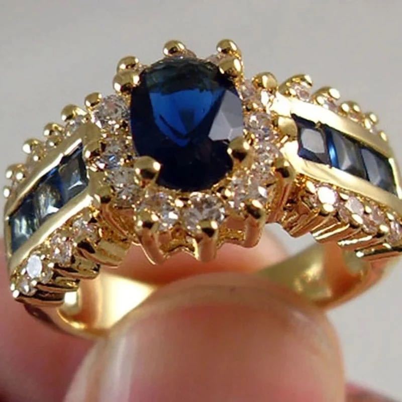 1 jpy [ large Medama sale!] high class ring ring Cz diamond antique men's lady's imite-shon blue Gold sapphire jewelry 