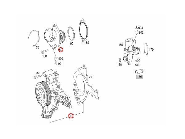 [優良品]ベンツ W221 W211 S350 E250 E280 E300 E350 ウォーターポンプ＆サーモスタット100℃ M272 2722000901 2722000115 2722000415_画像2