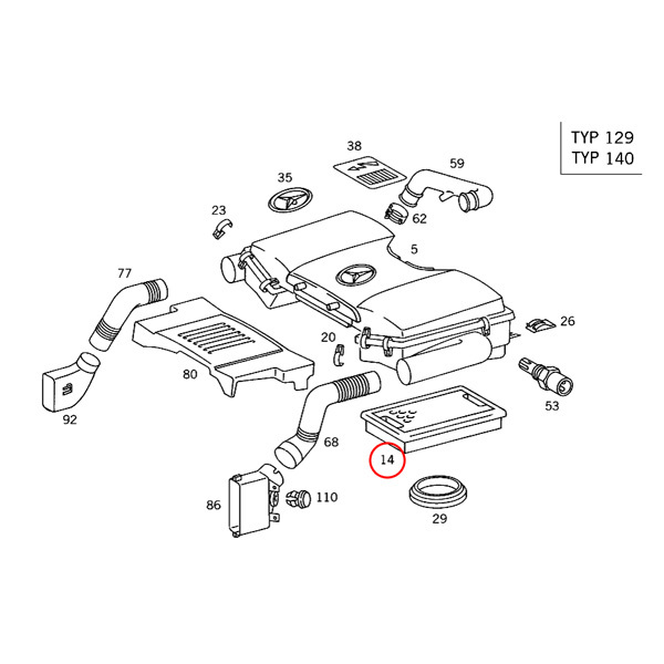 純正OEM MAHLE製 ベンツ R129 500SL エアクリーナー/エアエレメント 2枚セット M119 エンジン用 0030944604_画像2