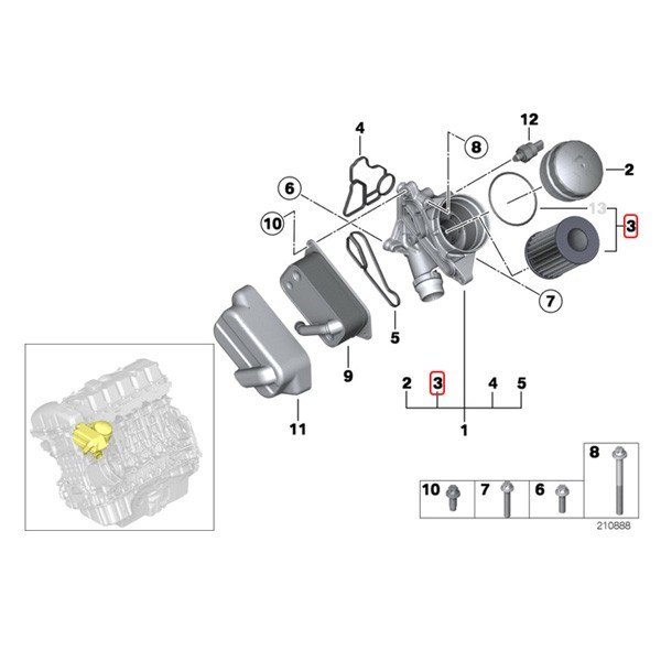 [優良品]BMW X1/E84 X3/E83F25 エンジンオイルフィルター/エンジンオイルエレメント 11427953129 xDrive20i 25i 28i 30i 35i 2.5si 3.0siの画像2