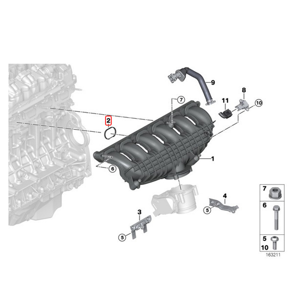 [優良品]BMW E60 E61 F07 F10 F11 523i 525i 528i 530i 530xi 535i 550i ActiveHybrid5 M5 インマニガスケット 6個セット 11617547242_画像2