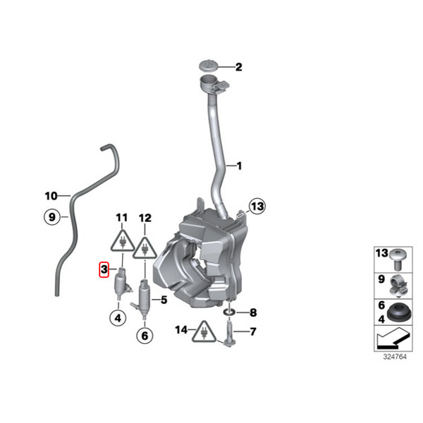 URO製 BMW MINI ミニ R55 R57 R58 R59 ジョンクーパーワークス JCW Cooper CooperS ウィンドウウォッシャーポンプ 67128377987 67126938620_画像2