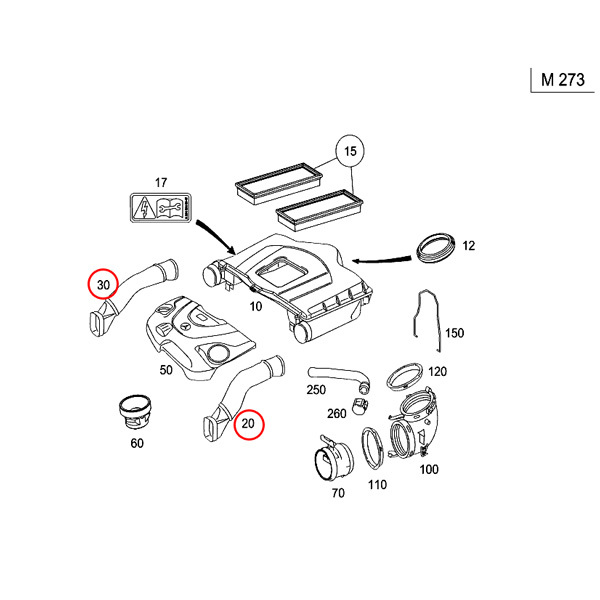 ベンツ CLクラス W216 CL550 インテークパイプ/インテークホース/エアダクト 左右セット 2730900382 2730900282_画像2