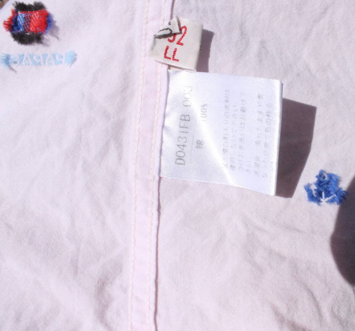 4.3万円美品)Papas パパス (サイズ：LL) 長袖シャツ イカリボタン　マリン（薄いピンク色、桜色）　飛び柄刺繍 P刺繍_画像9
