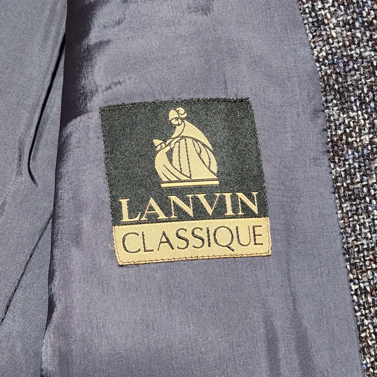 【美品/Lサイズ】ランバン LANVIN テーラードジャケット ツイード 羊毛 ラムウール カラーネップ 2B ノーベント ブレザー グレー メンズ _画像8