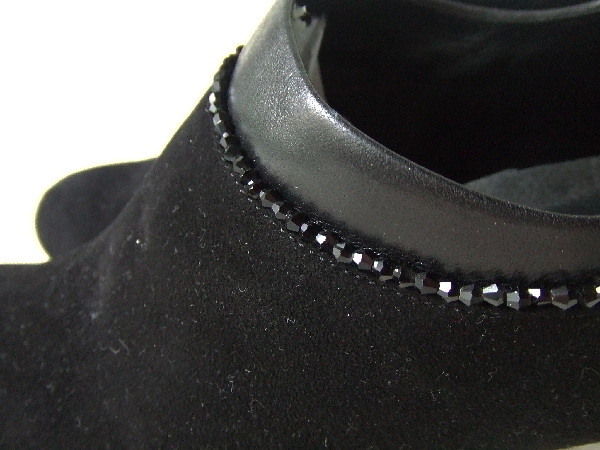 24cm★アンテプリマANTEPRIMA★ビジュー装飾ショートブーツ　スエード黒レザー美品ブラック ヒール ブーツ靴レディース