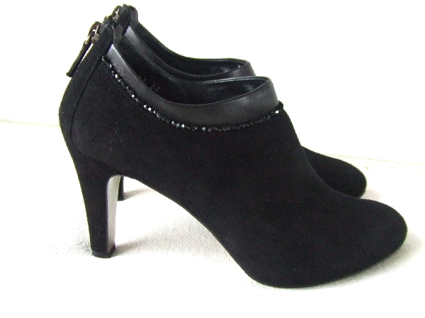 24cm★アンテプリマANTEPRIMA★ビジュー装飾ショートブーツ　スエード黒レザー美品ブラック ヒール ブーツ靴レディース