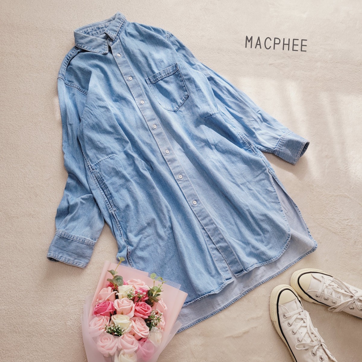  Tomorrowland McAfee Denim рубашка One-piece * размер 36* весна!TOMORROWLAND MACPHEE перо ткань 