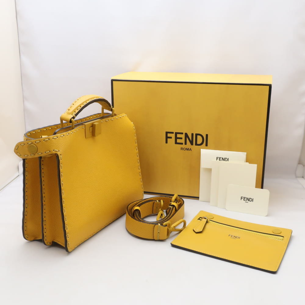 FENDI フェンディ ピーカブー アイシーユー ISEEU 2way ハンドバッグ ショルダーバッグ レザー イエロー 黄色 7VA530◆中古ABランク_画像9