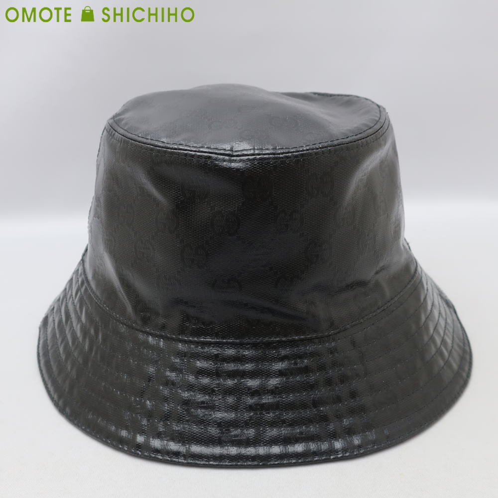 【セール!】GUCCI グッチ バケットハット 帽子 GGクリスタル レザー ブラック M 58cm 760144 メンズ レディース 未使用品◆Nランク