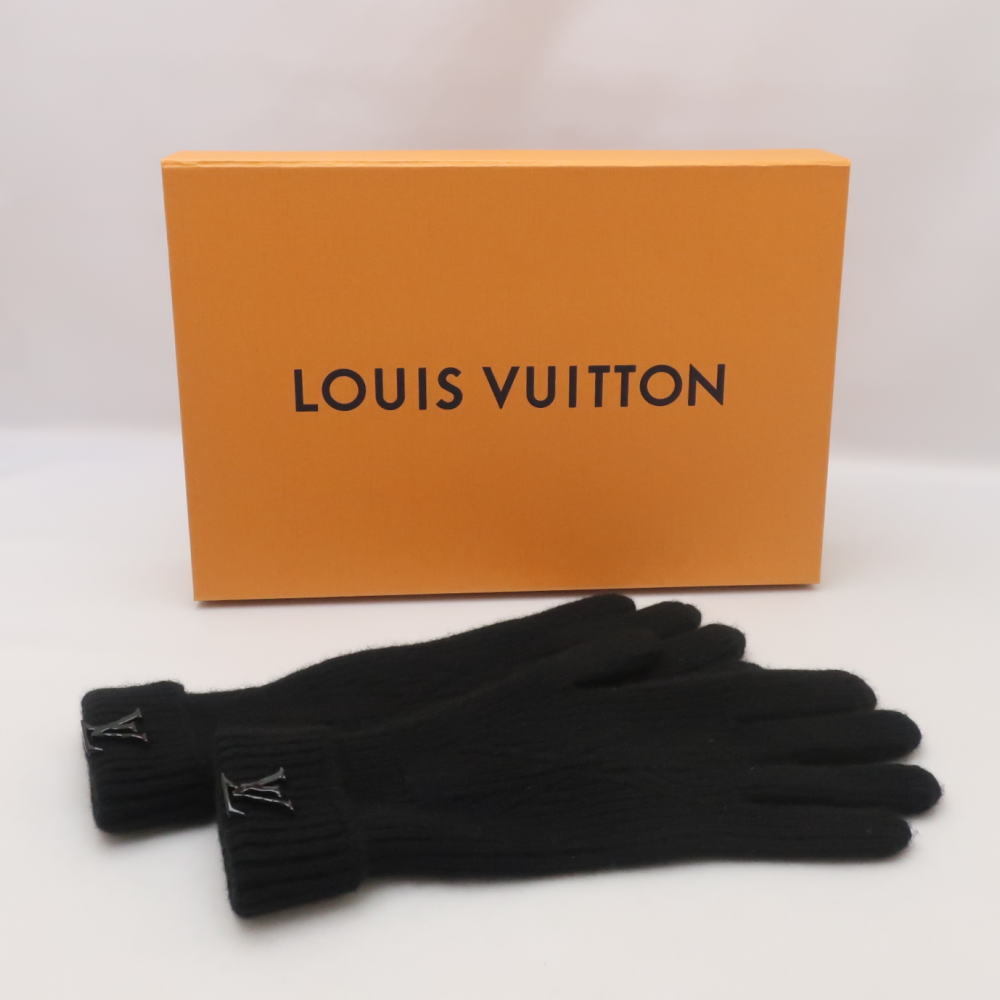 【セール!】 Louis Vuitton ルイヴィトン ゴンLV アヘッド グローブ 手袋 カシミア ノワール 黒 M77960 ロゴ◆中古A+ランク_画像4