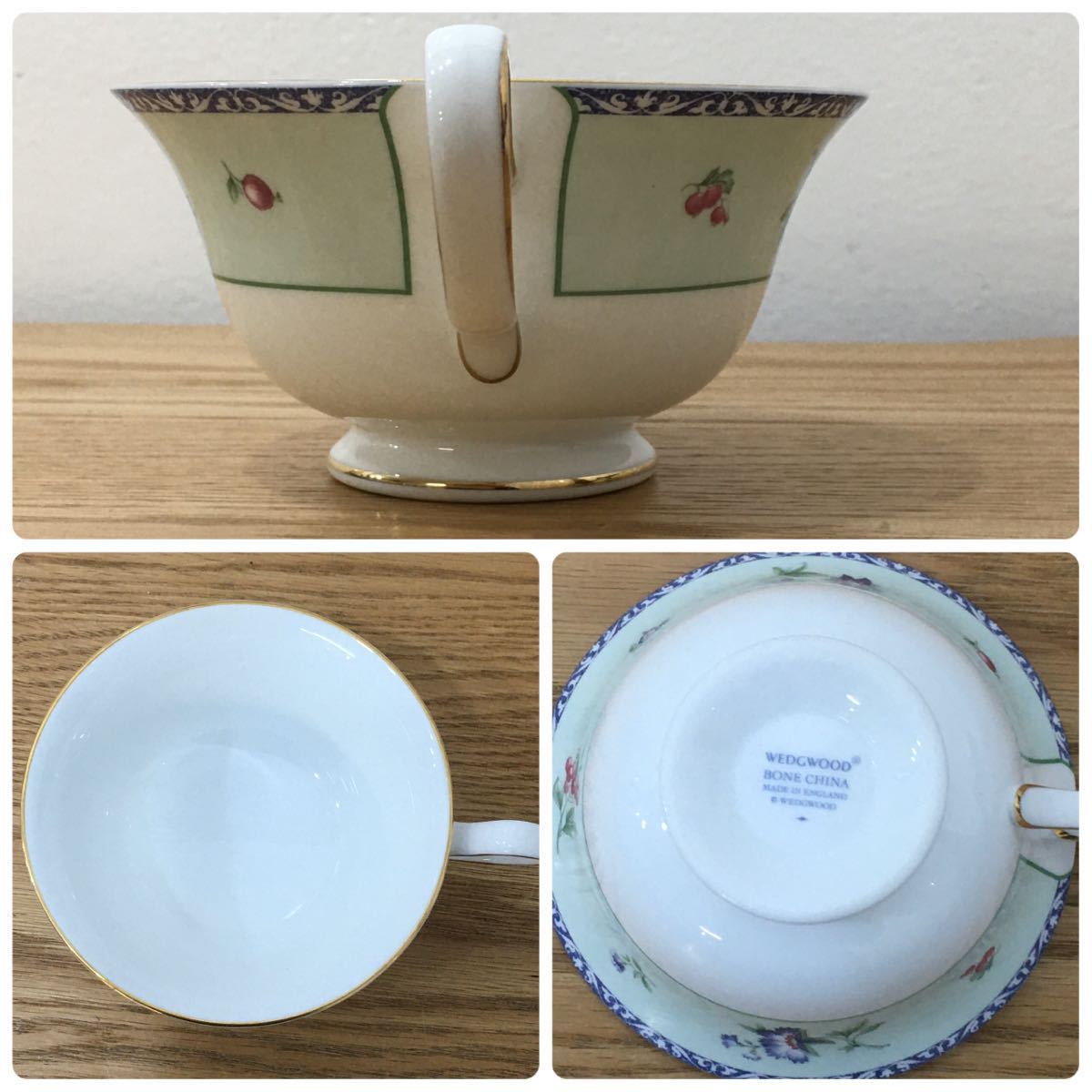 D4A011◆ ウェッジウッド WEDGWOOD メドウフィールド ティーカップ&ソーサー ケーキ皿 ティーポット クリーマー シュガーポット 合計9点_画像3