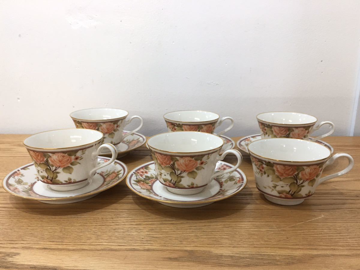 D4B039◆ ノリタケ Noritake アイボリーチャイナ 花柄 カップ×6 ソーサー×5 合計11点セット_画像1