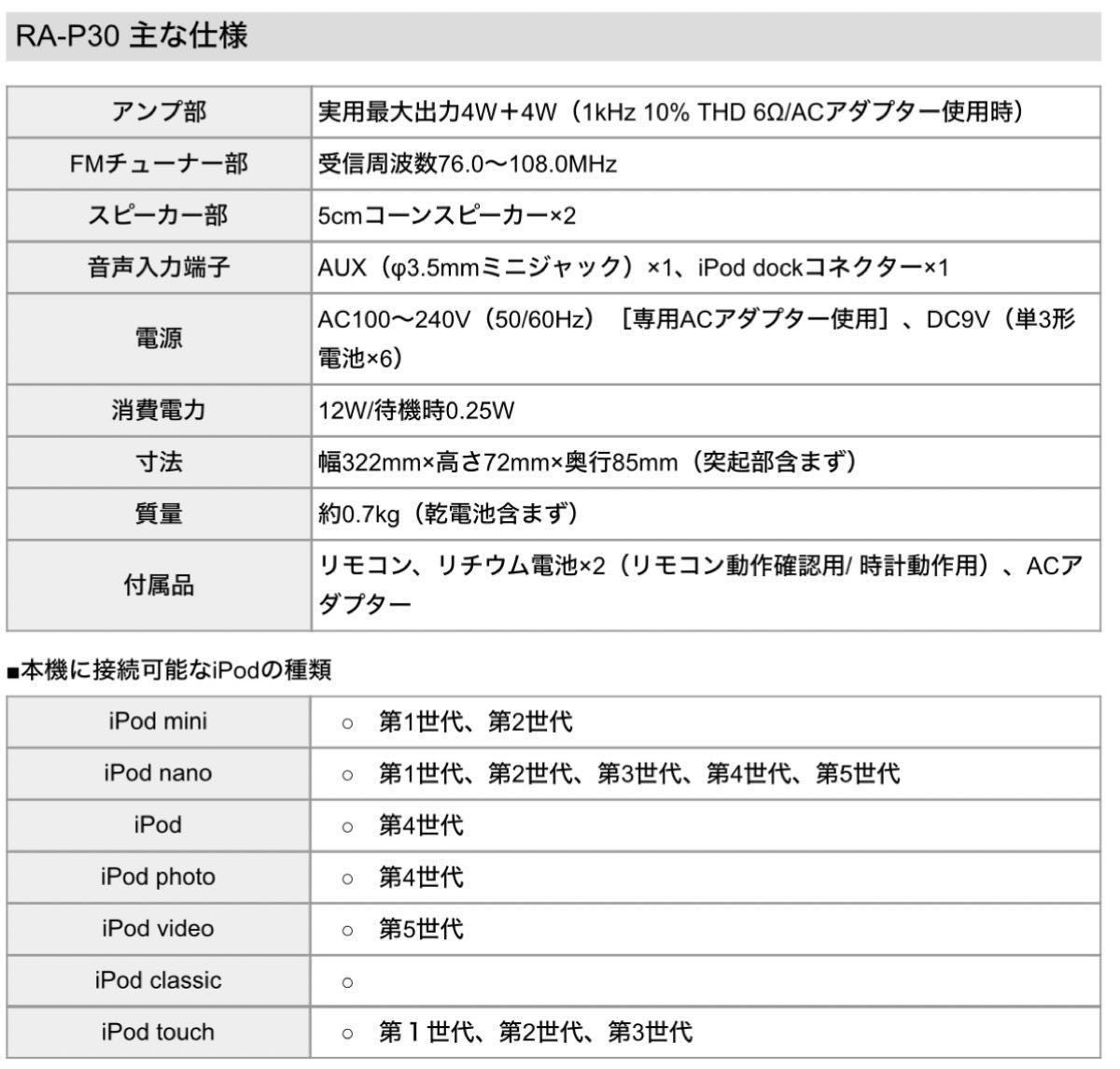 【通電確認済み】Victor RA-P30-W ポータブルオーディオ iPod,FMラジオ,AUX使用