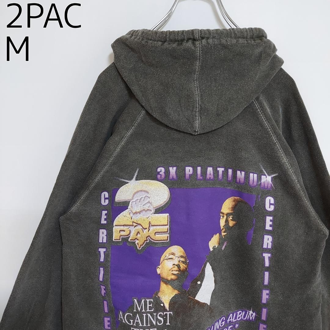 2PAC スウェットパーカ プルオーバー グレーチャコール ビッグプリント M_画像3