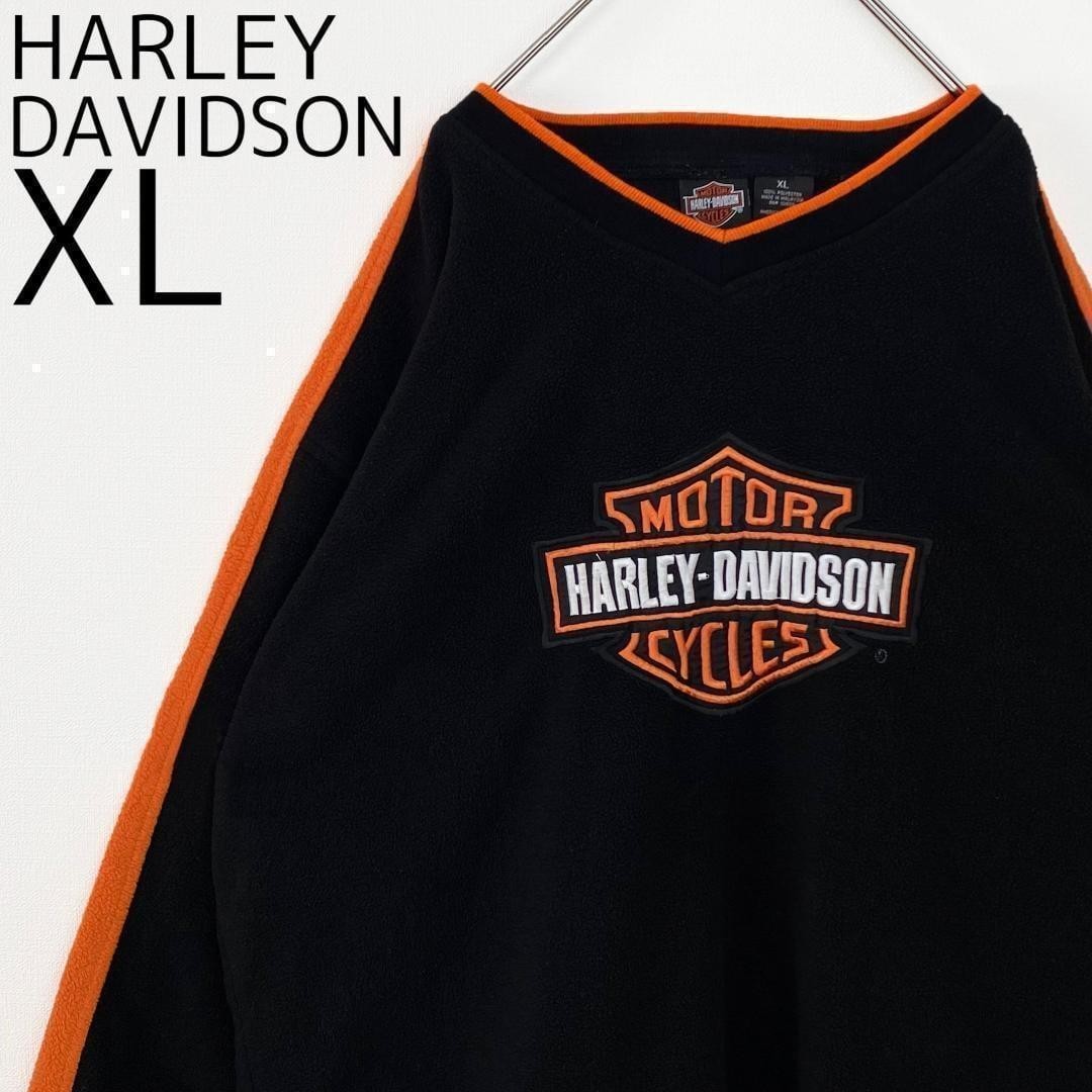 ハーレーダビッドソン 刺繍ロゴフリース XL ブラック 黒 ビッグロゴ刺繍_画像2