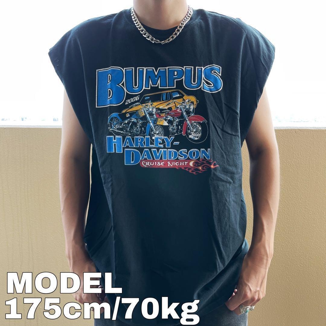 ヘインズ ハーレーダビッドソン ノースリーブ プリントTシャツ 2XL 黒