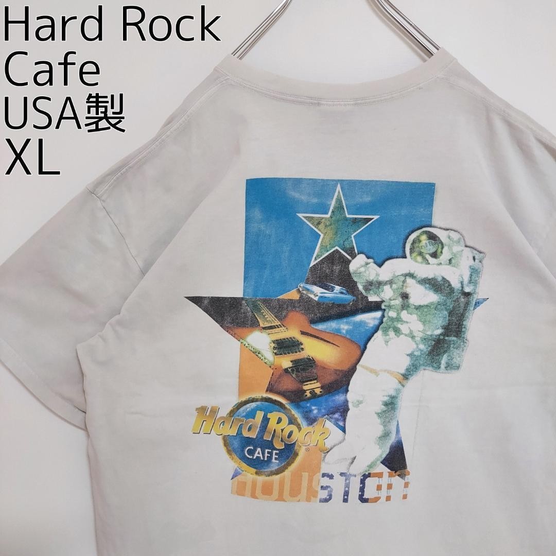 90s USA製 ハードロックカフェ プリントTシャツヒューストン XL 白_画像3
