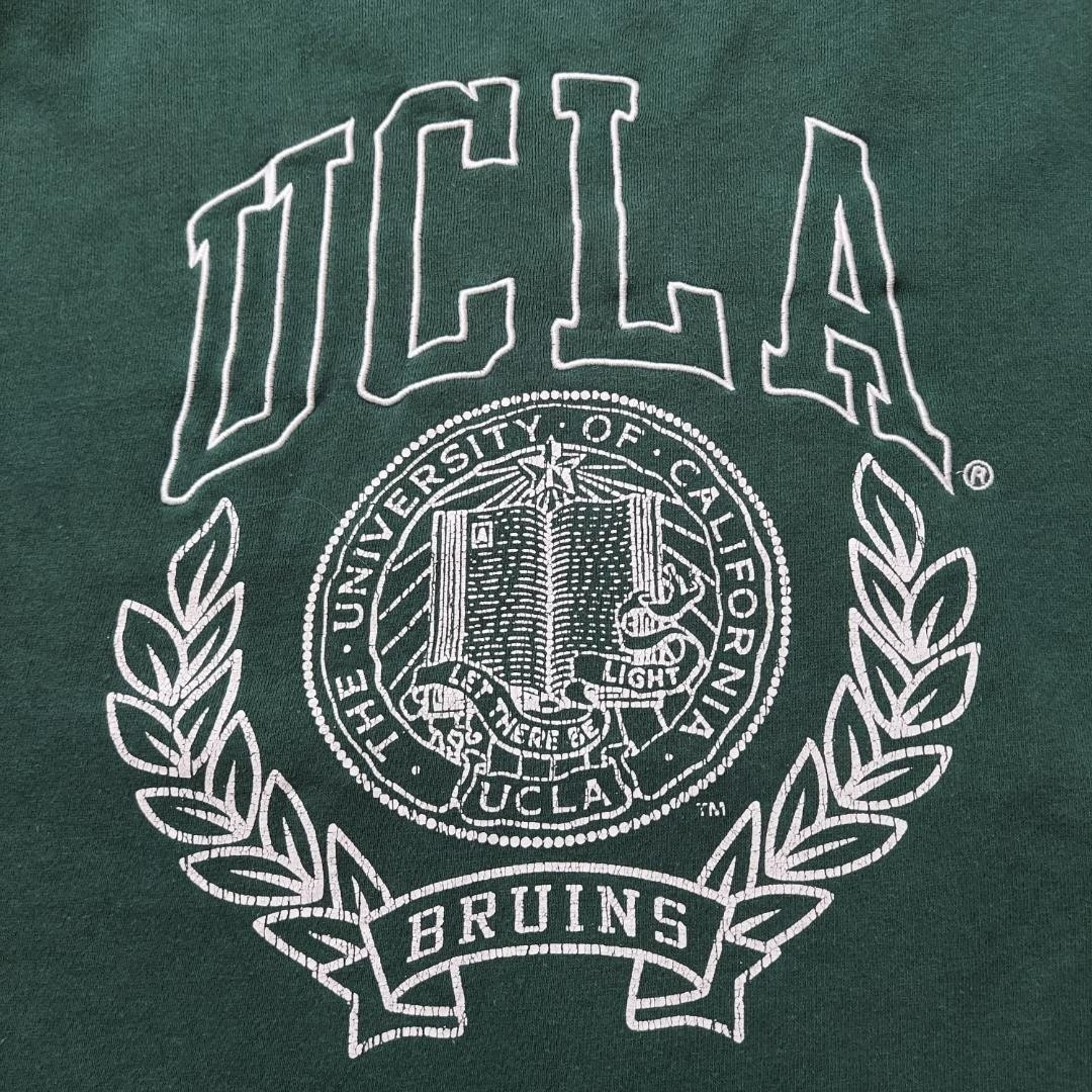 カレッジ スウェット UCLA グリーン緑 XL USA古着 ビッグ刺繍ロゴ_画像5