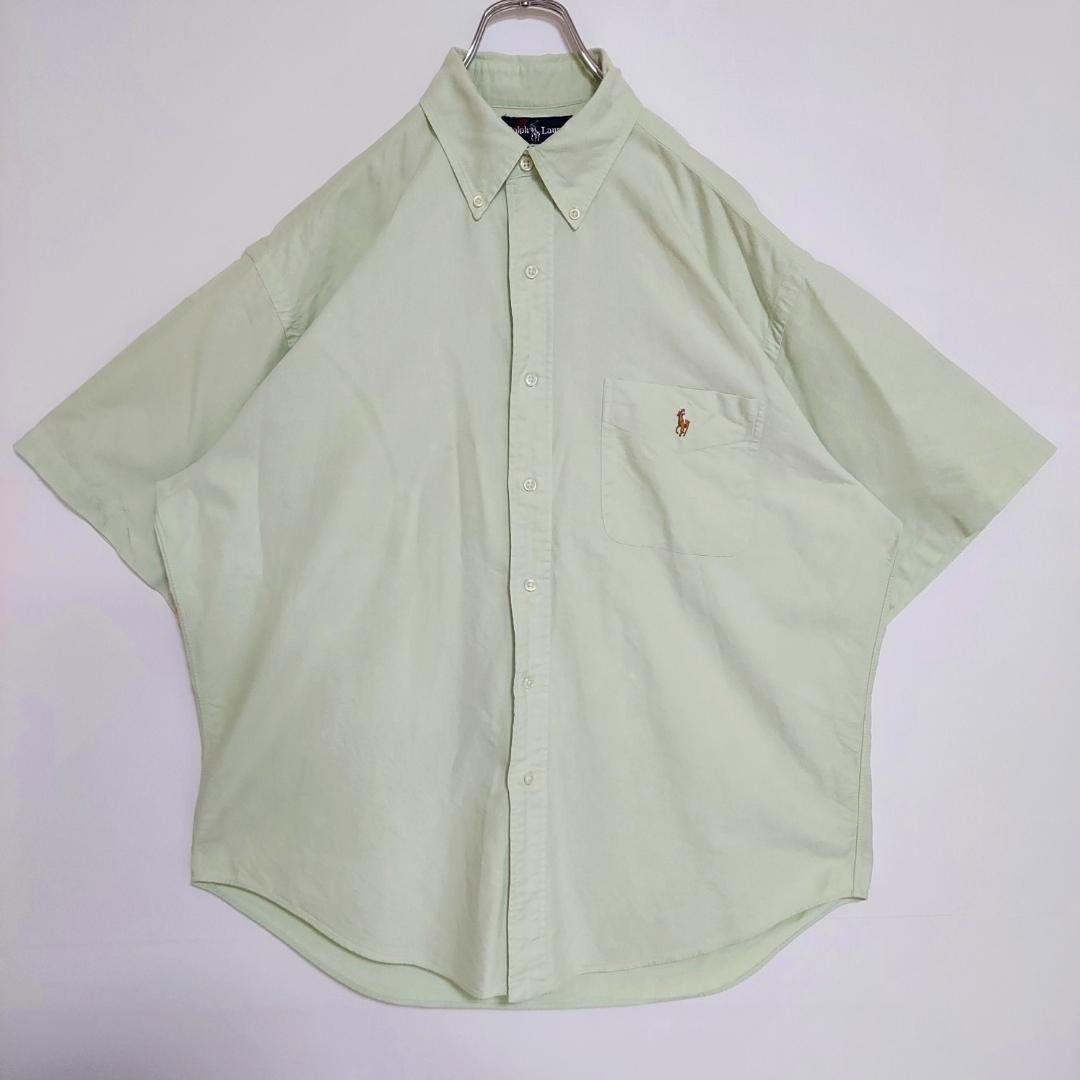  Ralph Lauren рубашка с коротким рукавом одноцветный карман M желтый зеленый чай цвет вышивка 7896