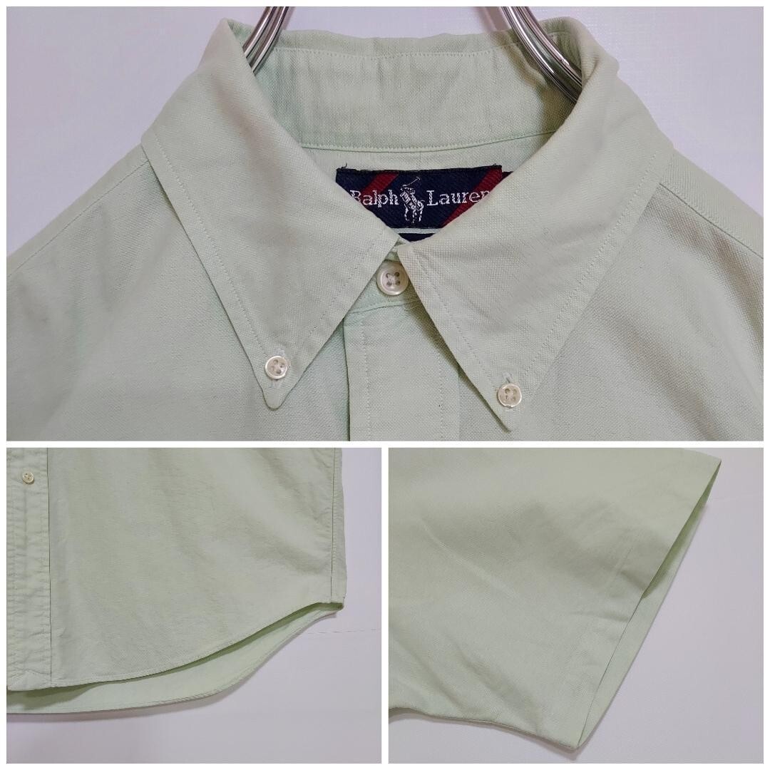  Ralph Lauren рубашка с коротким рукавом одноцветный карман M желтый зеленый чай цвет вышивка 7896