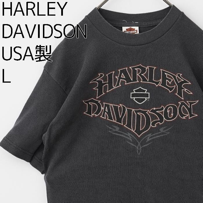 USA製 ハーレーダビッドソン ロゴプリントTシャツ L グレー 黒 赤 白_画像3