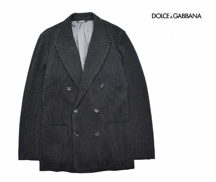 DOLCE&GABBANA マイクロドット柄 ダブルテーラードジャケット ニットジャケット ブラック 50 ドルガバ_画像1