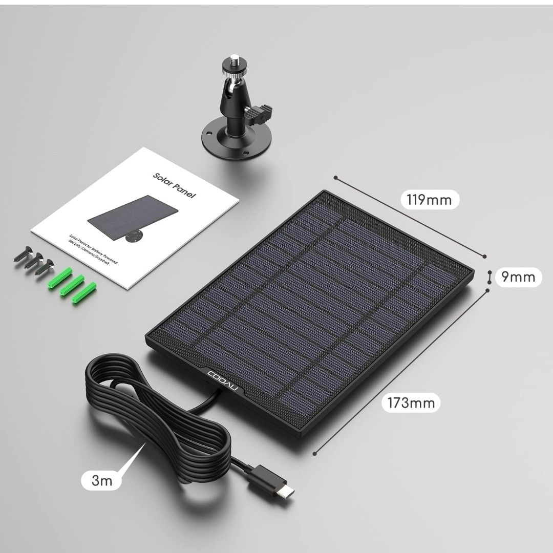 COOAU ソーラーパネル 太陽光 バッテリーカメラ用 屋内/屋外 ワイヤレス