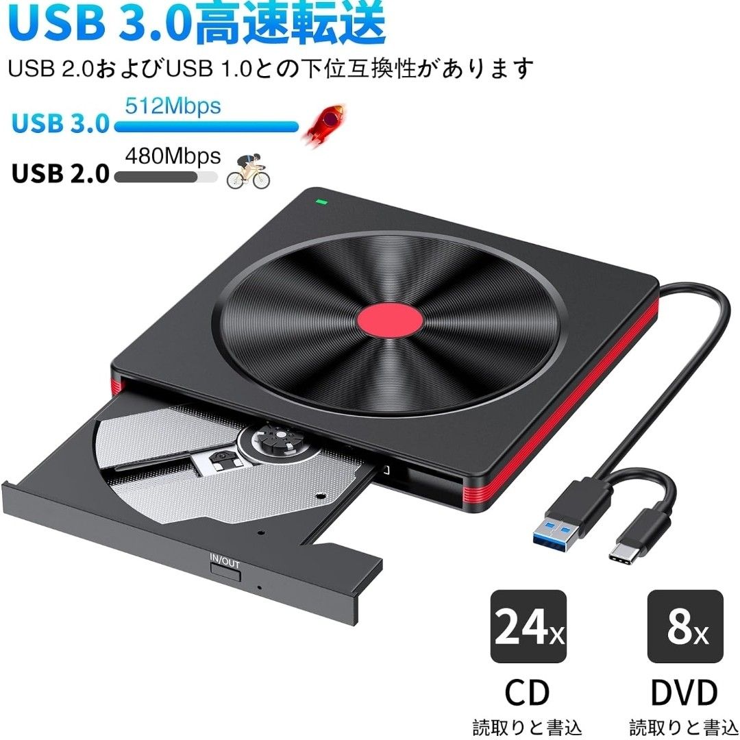 CD DVDドライブ 外付け USB3.0 外付けdvdドライブ ポータブルTy
