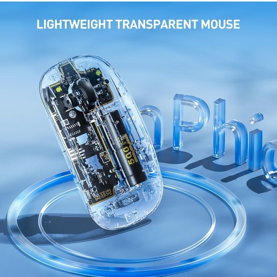 INPHICワイヤレスマウス透明、2.4Gスリムマウス充電式、ノイズレスコンピュ