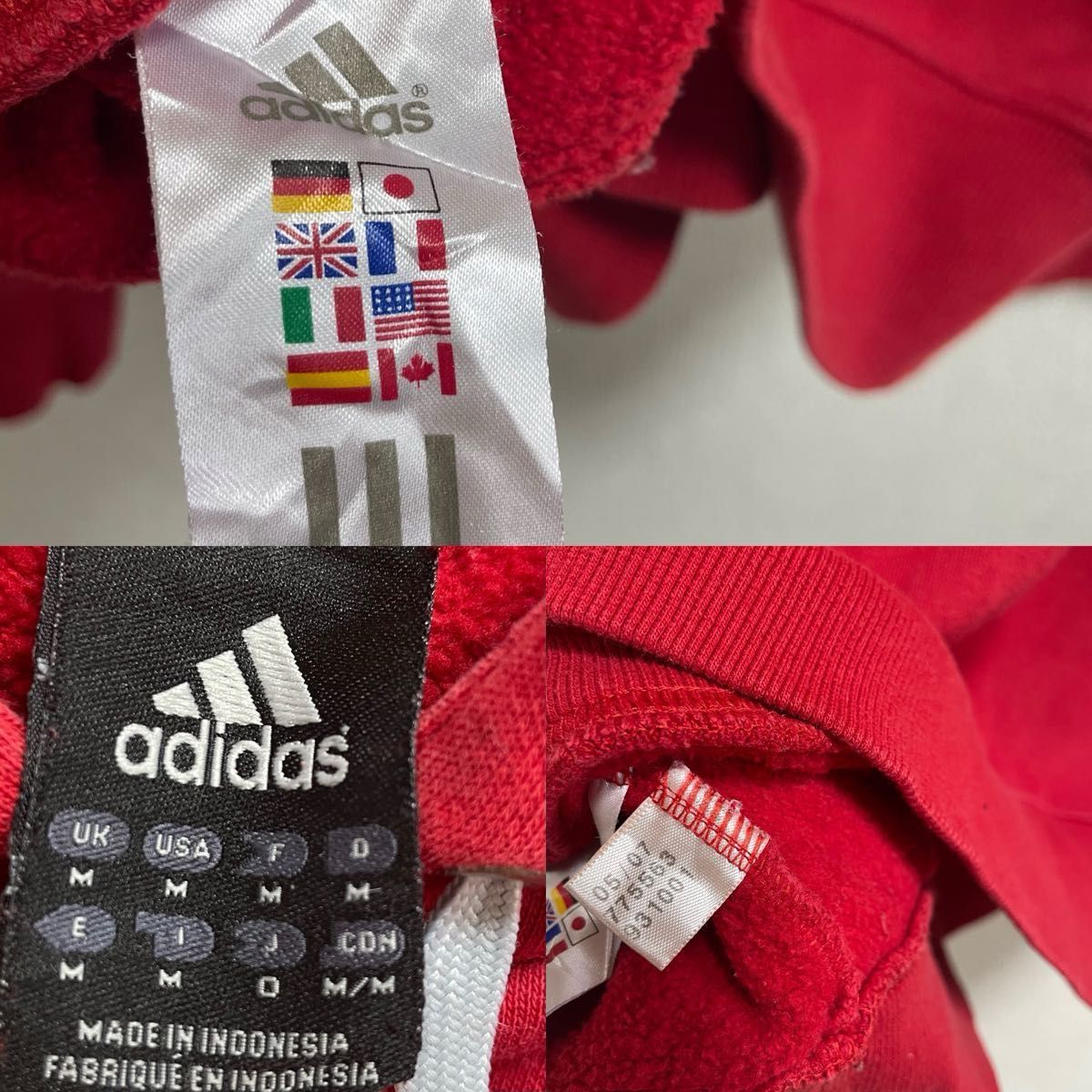 adidas アディダス　スウェットパーカー　フーディ　万国旗タグ　刺繍ロゴ　赤　ビックロゴ