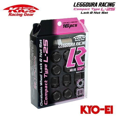 協永産業 Kics レデューラレーシング コンパクトタイプ L-25 ロック＆ナットセット M12×P1.25 ブラック 16個 (ナット12p+ロック4p)