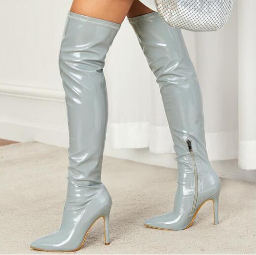  popular lady's knee high boots long boots shoes shoes leather boots high heel pin heel beautiful legs autumn winter 7 сolor selection pink 22.5cm~26cm