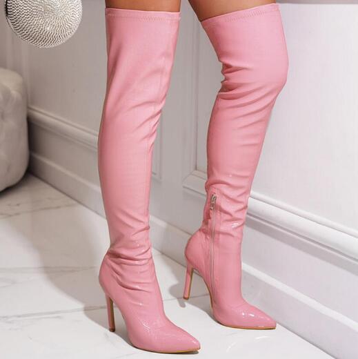  popular lady's knee high boots long boots shoes shoes leather boots high heel pin heel beautiful legs autumn winter 7 сolor selection pink 22.5cm~26cm