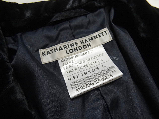  Katharine Hamnett London чёрный глянец искусственный шелк 100% велюр tailored jacket черный Англия Британия бренд редкий редкость сделано в Японии 