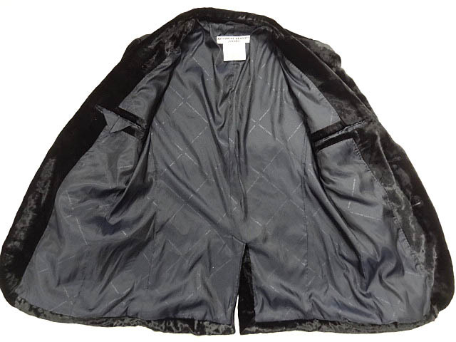  Katharine Hamnett London чёрный глянец искусственный шелк 100% велюр tailored jacket черный Англия Британия бренд редкий редкость сделано в Японии 