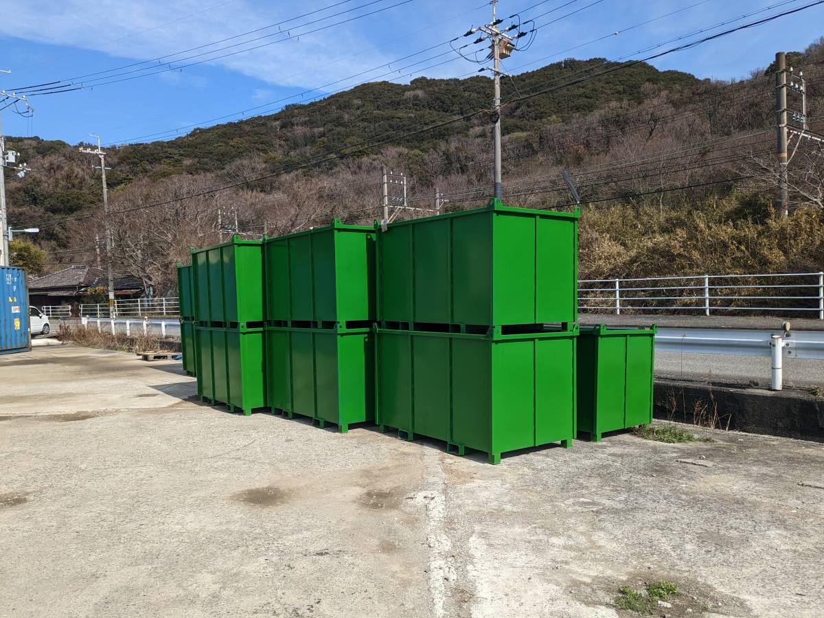 1m3 バッカン 産廃 ボックス 大型 ゴミ箱 鉄箱 スクラップ 格安 コンテナ フォークリフト対応 みどり 緑 関東関西在庫ありの画像5