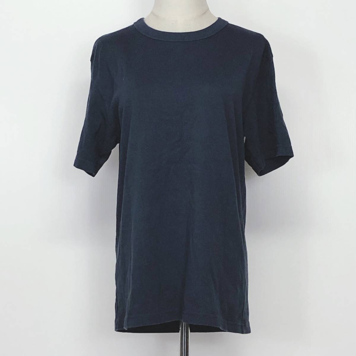 X432 UNIQLO（ユニクロ）レディース トップスTシャツ 半袖 厚手 Sサイズ ネイビー 紺 無地 綿100% シンプル 夏 スポーティチックスタイル_画像1