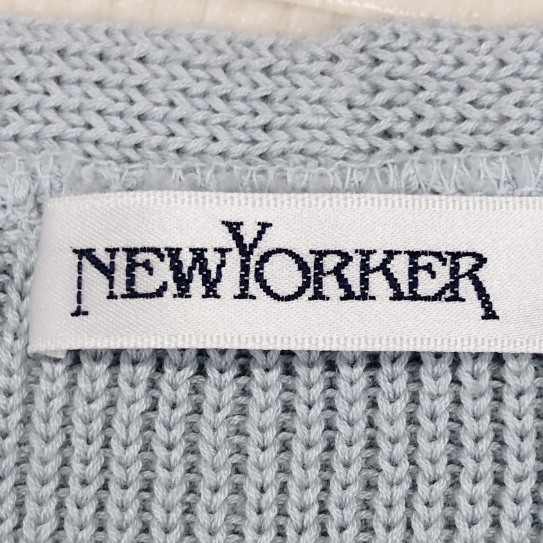 X732 美品 NEWYORKER（ニューヨーカー） レディース トップス ベスト ニット Vネック 伸縮性 厚手 Mサイズ 水色 無地 綿 カジュアル 春秋_画像9