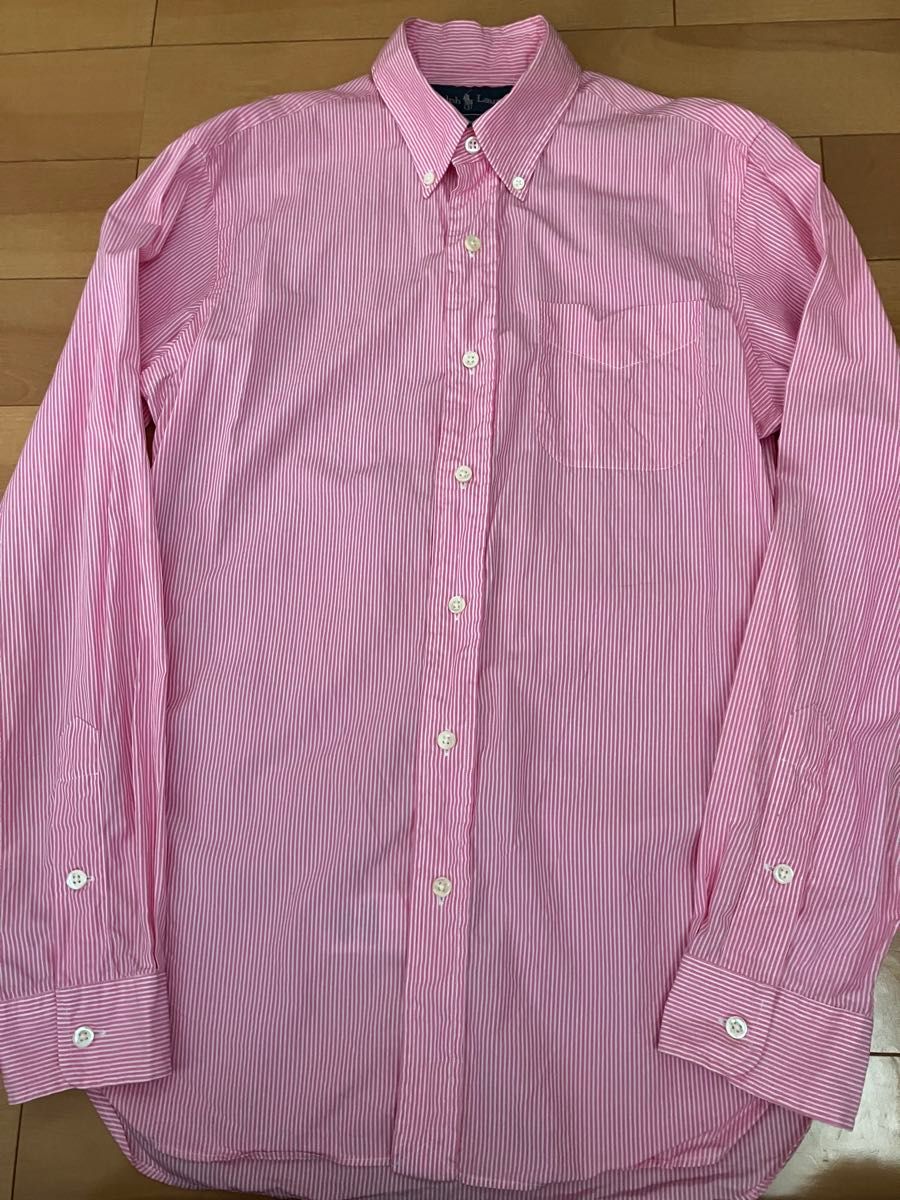 美品　ラルフローレン　ボタンダウンシャツ　ストライプ　胸ポケット付き　サイズS