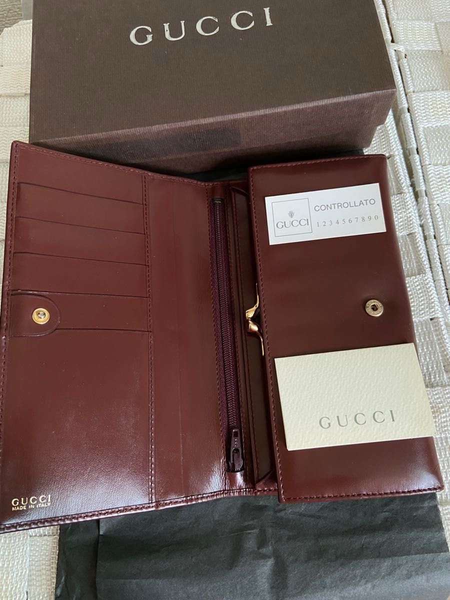 GUCCI 長財布 レザー がま口 茶色　ブラウン　グッチ　1ユーザー