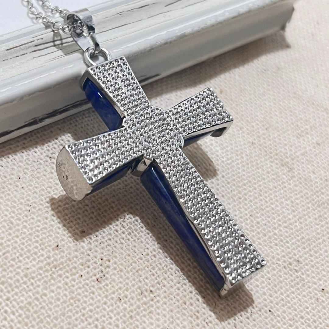 【幸運のロザリオ】深い青の美しいラピスラズリの十字架、クロスネックレス　ランダム発送_画像4