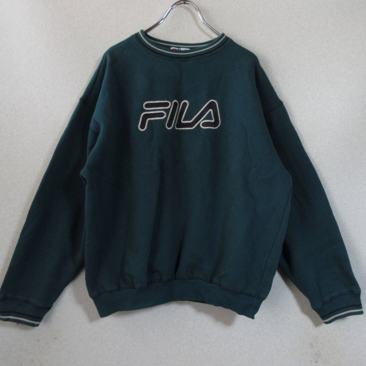 0 хорошая вещь 90s FILA filler *USA производства тренировочный футболка вышивка Logo 90 годы Vintage * женский зеленый L размер 