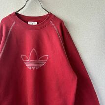 ○良品 80s 希少 adidas アディダス◆スウェット トレーナー 両面ロゴ刺繍 古着 ヴィンテージ◆メンズ レッド Mサイズ_画像1