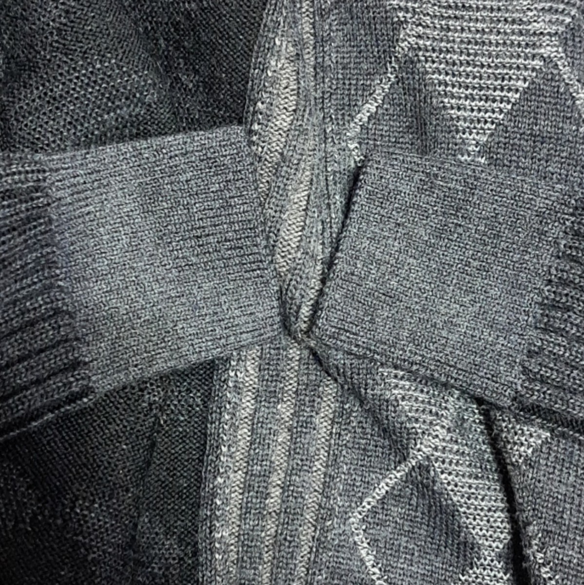dunhill ダンヒル　アーガイル柄　ケーブル編み　クルーネック　ウール　ニット　セーター　オーバーサイズ　L　ブラック　黒_画像4